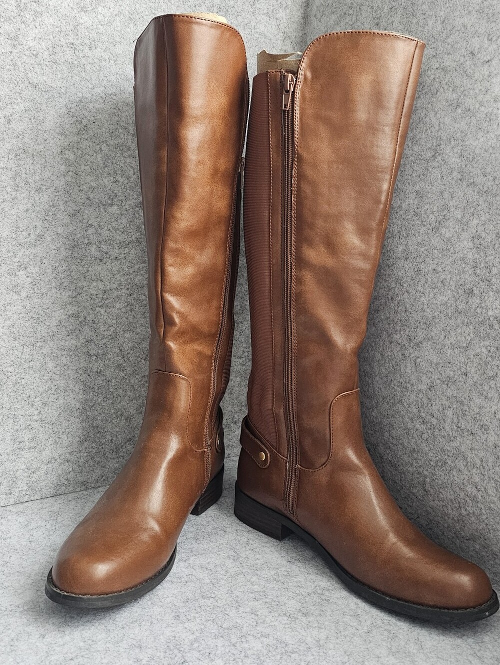 Faux Leather Classic Tall Riding Boots - Brown - Size 8